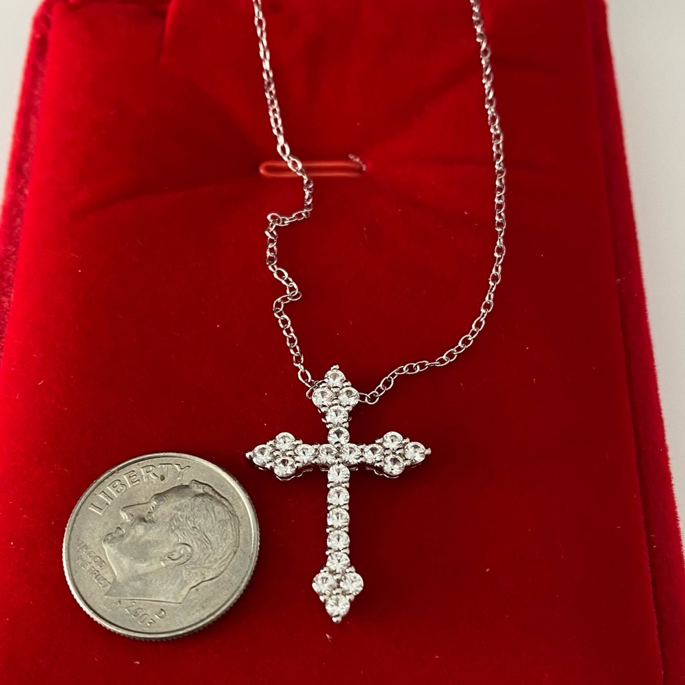 14k white gold  over 925 white lab sapphires Cross necklace - Picture 11 of 16